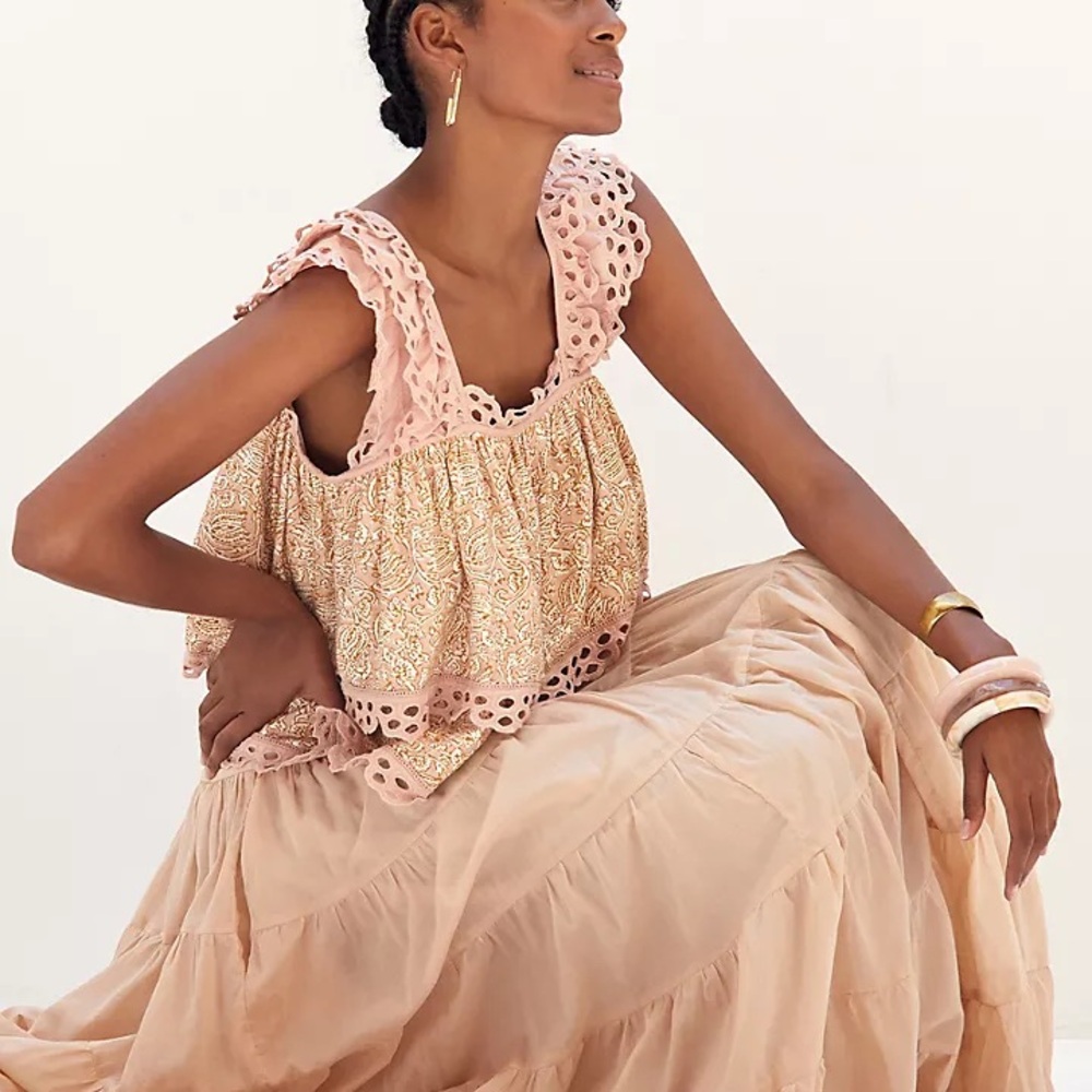 Anthropologie Pink and Gold Tank Top